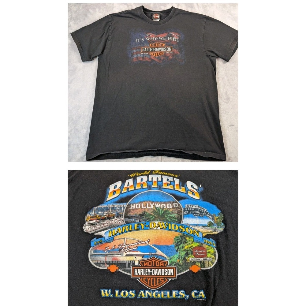 Vintage Harley Davidson T-shirt W Los Angeles CA California Bartels Black fXL